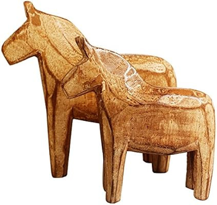 KiaoTime Set of 2 Neutral Painting Dala Horse - Swedish Dala Horse Statue - Vintage Unfinished Wo... | Amazon (US)