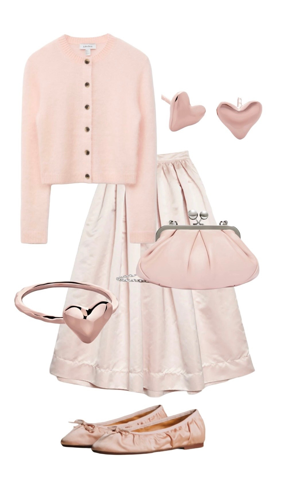 These tactile ballet 🩰 pink pieces not only go together to make a stunning Valentine’s date night / party look, but will work well alone with jeans etc! 

Pale Pink / Blush Satin Midi Skirt - Sister Jane

Mohair Cardigan - And Other Stories
Pale Pink Satin Ballet Flats - Sezane 

Pale Pink Handbag - Weekend by Maxmara 

Rose Gold Heart Stud Earrings & Rose Gold Heart Ring - Monica Vinader (free in store ring resizing for MV jewellery l)

#LTKdatenight #LTKwinter #LTKeurope