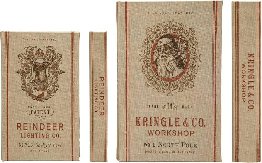 Creative Co-Op Wood and Canvas Book Storage Boxes "Kringle and Co. Workshop", Beige, Set of 2 | Amazon (US)