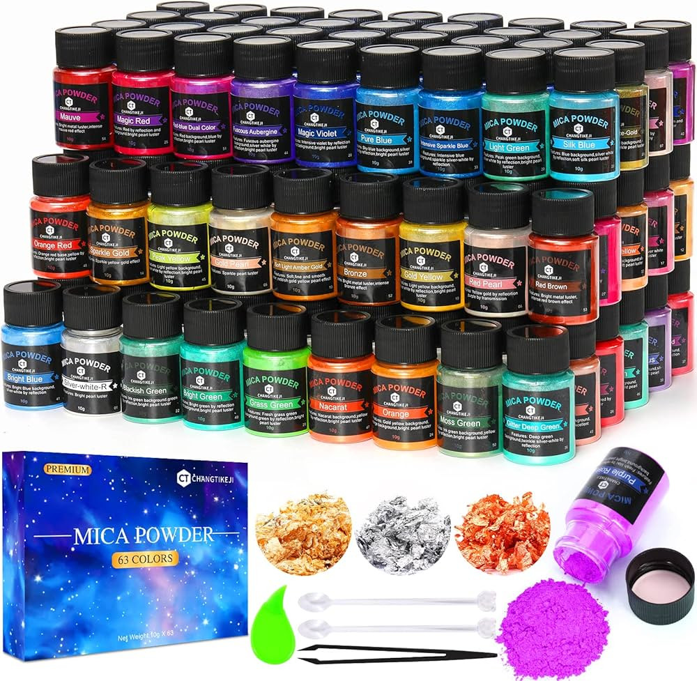 Mica Powder，63 Colors - 10g/Bottle of Natural Pigment Powder for Epoxy Resin，Lip Gloss，Eye ... | Amazon (US)
