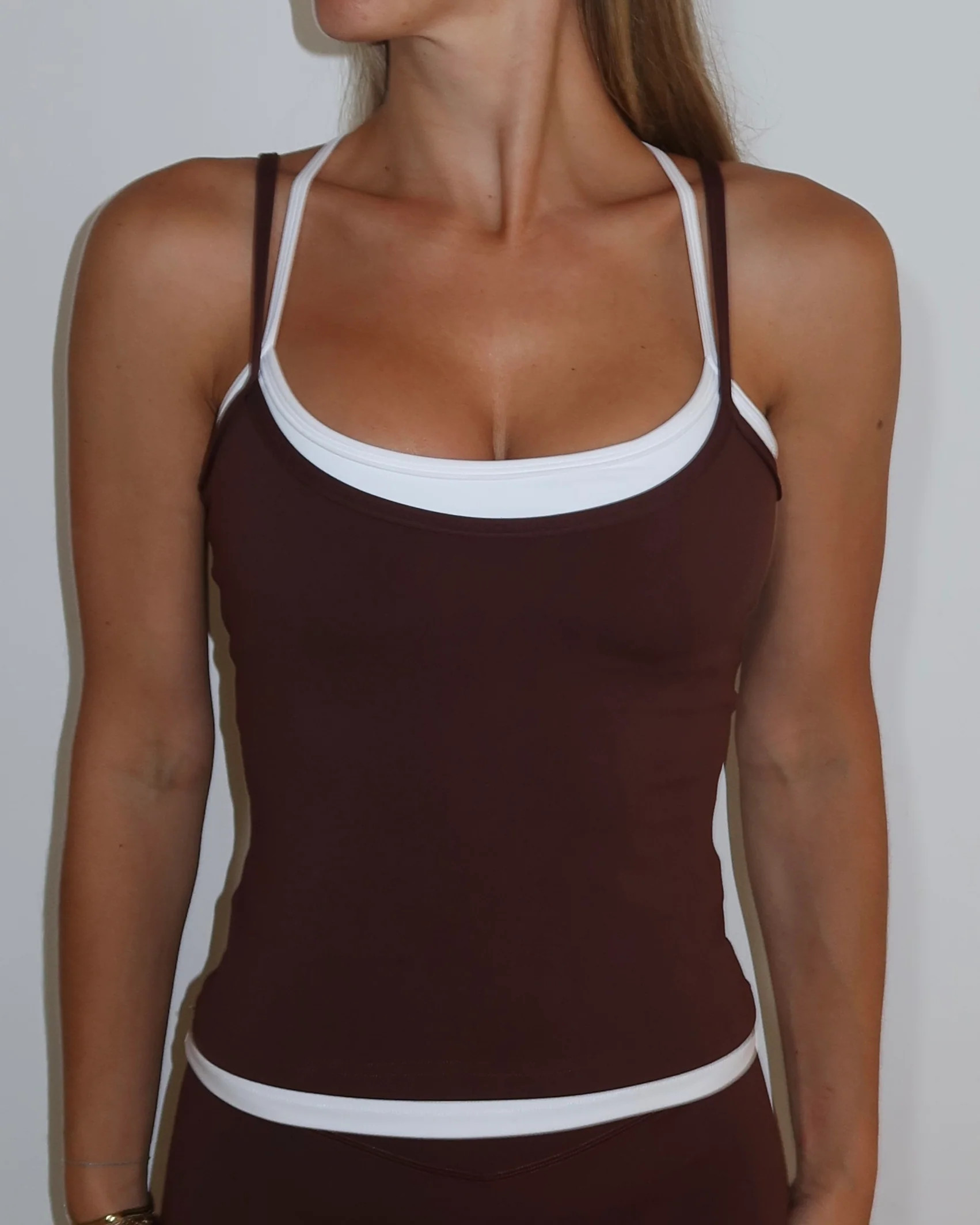 Double Layer Sporty Tank - Mocha Brown & White | Liaison the Label
