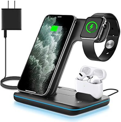 WAITIEE Wireless Charger, 3 in 1 Qi-Certified 15W Fast Charging Station for Apple iWatch Series 5... | Amazon (US)