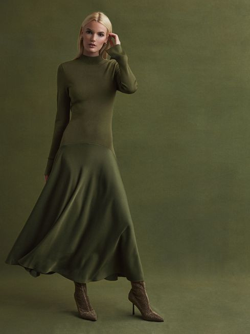 Florere Knitted Satin Midi Dress | Reiss UK
