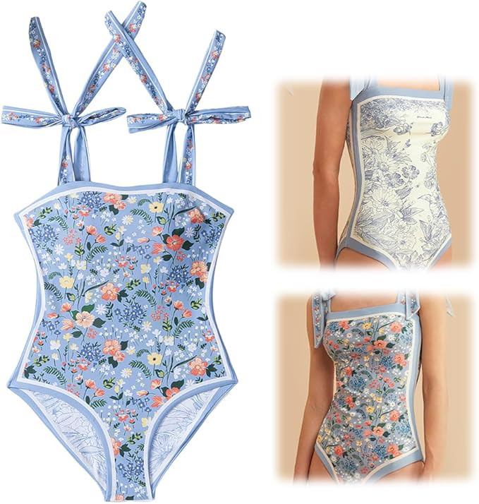 Swimsuit for Women, Reversible Floral Print One Piece Swimsuit Women Bathing Suit Vintage Cute Ad... | Amazon (US)