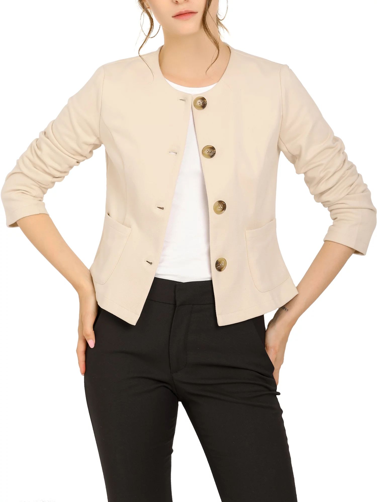 Allegra K Women's Fall Vintage Lightweight Short Button Jacket with Pockets | Walmart (US)