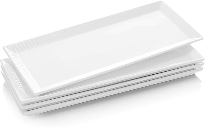 Krockery Large Porcelain Serving Platters, White Plates, Rectangular Serving Trays for Parties, -... | Amazon (US)