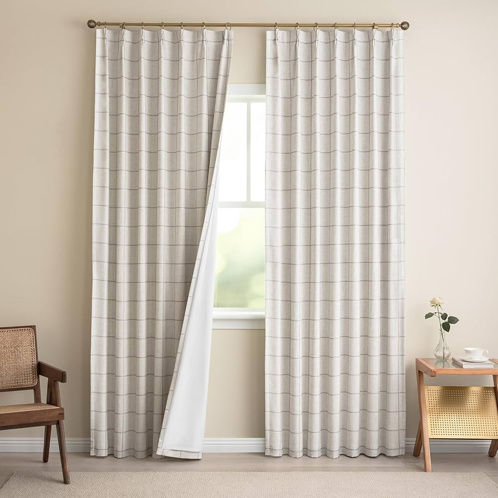 Pinch Pleated Blackout Curtains for Bedroom 84 Inches Long Luxury Linen Neutral Curtain for Livin... | Amazon (US)