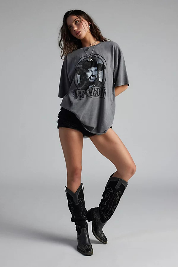 Waylon Jennings Oversized Graphic Tee in Grey, Women's at Urban Outfitters | Urban Outfitters (US and RoW)