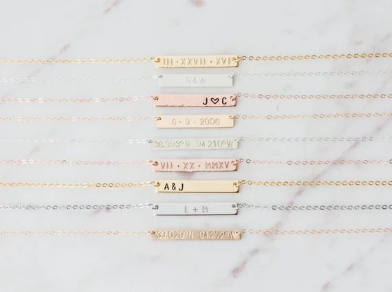 Personalized Custom Bar Necklace with Initials, Names, Dates - gift for daughter, mom, best frien... | Etsy (US)