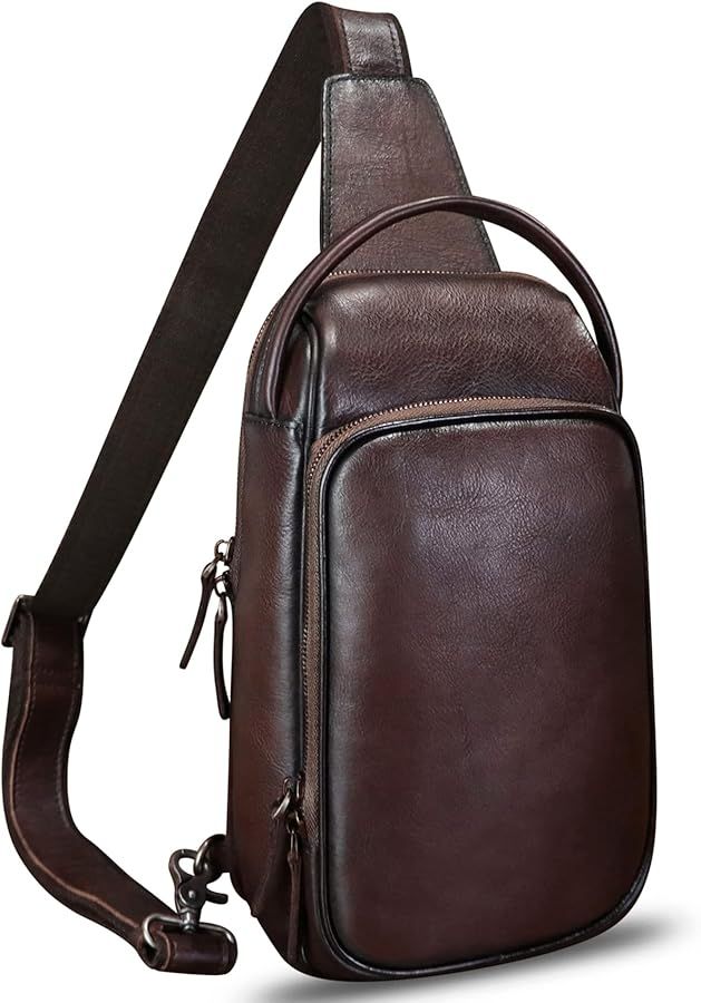 Genuine Leather Sling Bag Retro Crossbody Backpack Handmade Chest Shoulder Hiking Daypack Fanny P... | Amazon (US)