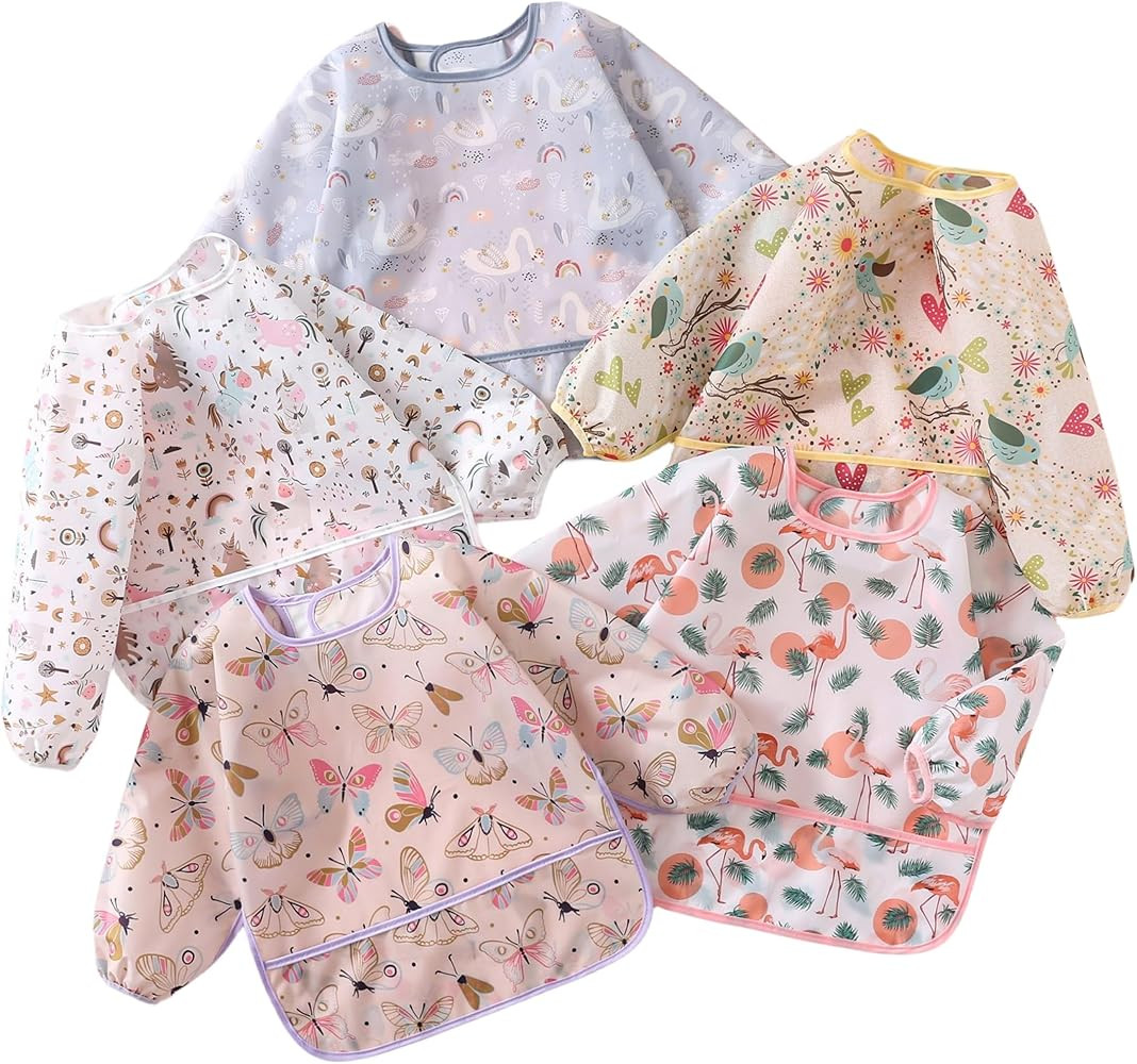 YeeLauf Sleeved Bib,5 Pack,Waterproof Shirt Bibs for Baby 3-24 Months Wipe Clean | Amazon (US)