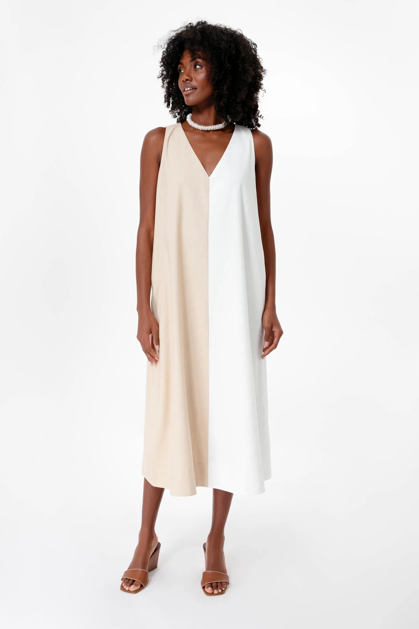 White and Tan Sallie Dress | Tuckernuck (US)