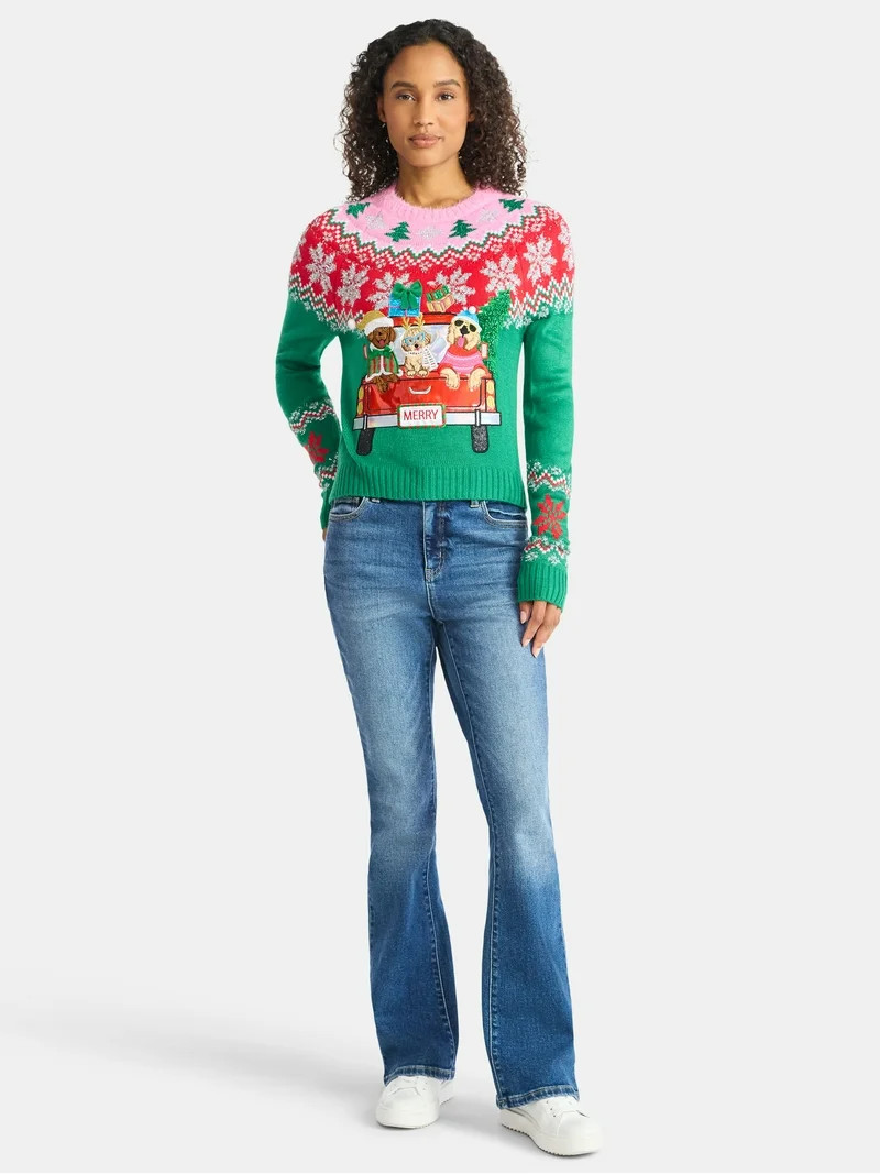 Holiday Time Women's Embellished Pullover Christmas Sweater, Midweight, Sizes XXS-XXXL | Walmart (US)