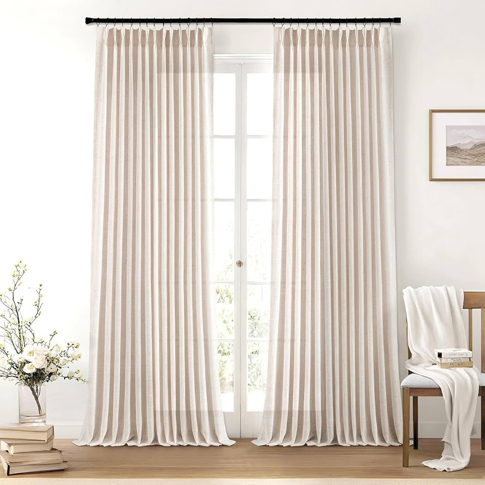 MIULEE Pinch Pleated Natural Linen Curtains 90 Inches Long 2 Panels for Bedroom Living Room, Soft... | Amazon (US)