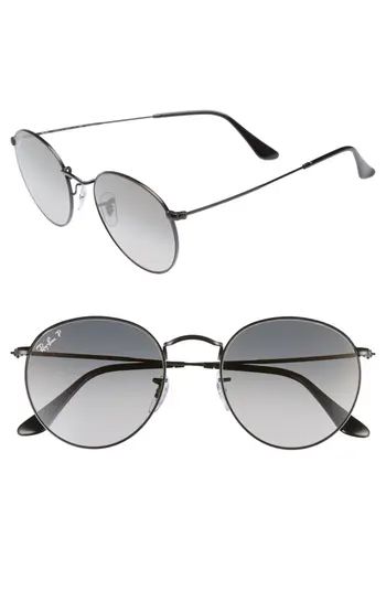 Ray-Ban 53Mm Polarized Round Sunglasses - Black / Grey | Nordstrom