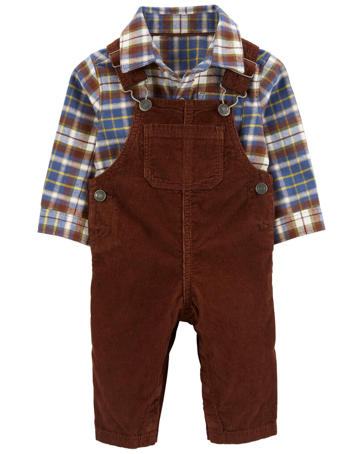 Multi Baby 2-Piece Plaid Button-Front & Overall Set | carters.com | Carter's