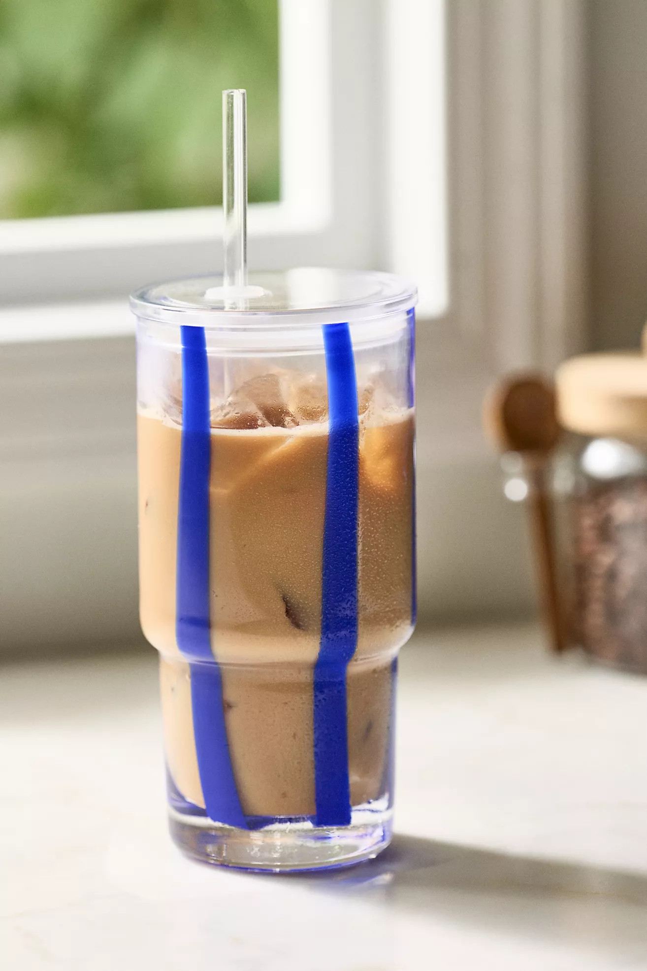 The Ribbon Stripe Glass Tumbler with Lid | Anthropologie (US)