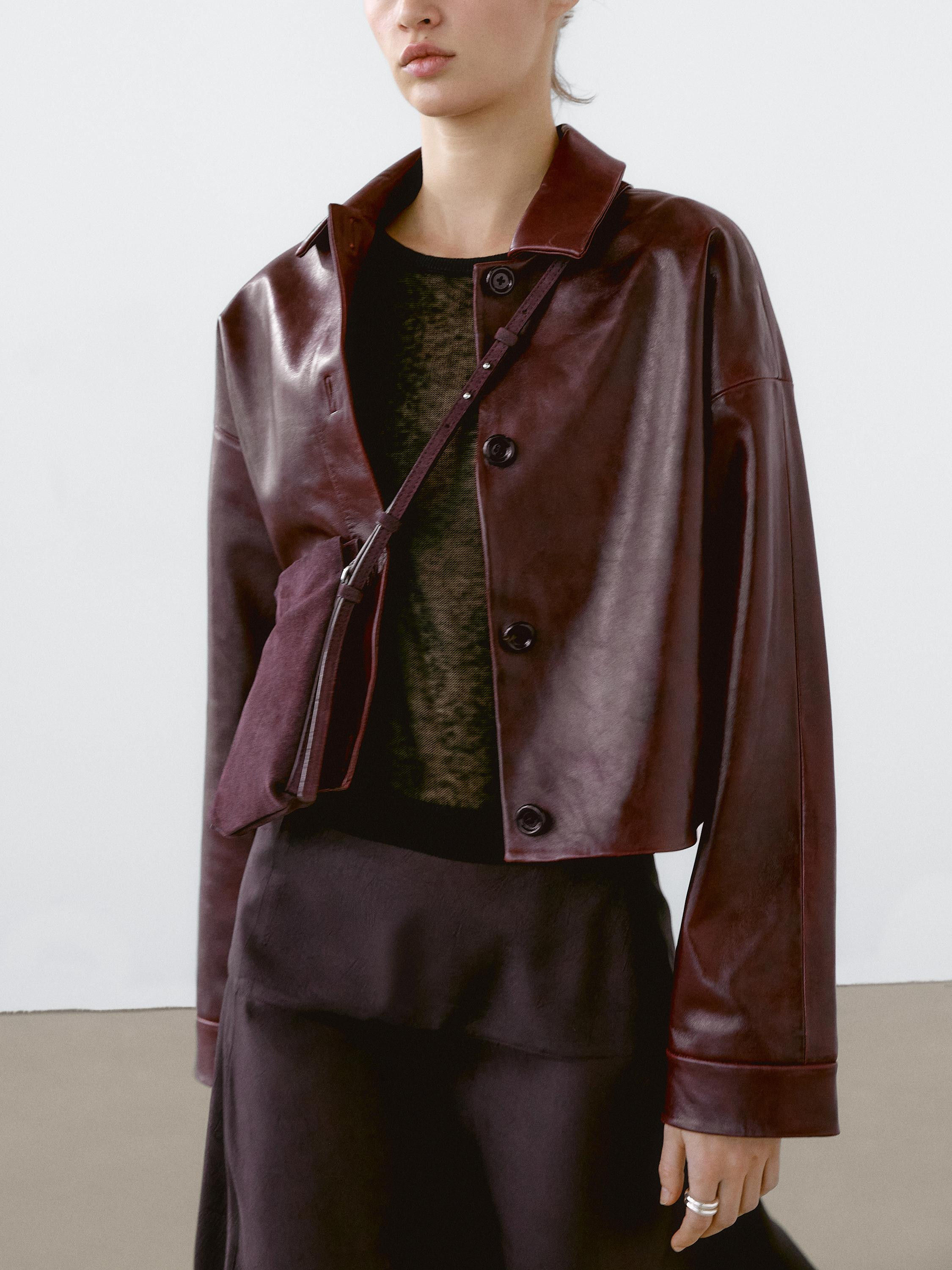 Short shiny nappa leather jacket | Massimo Dutti US