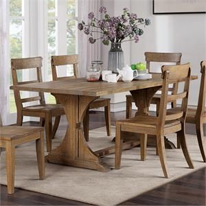 Furniture of America Taz Rustic Solid Wood Trestle Dining Table in Natural | Homesquare