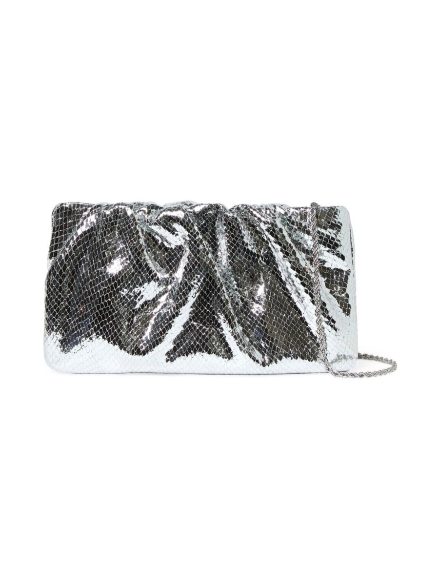 Serena Snake-Embossed Gathered Leather Clutch | Saks Fifth Avenue