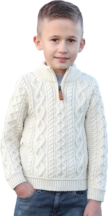 Aran Crafts Boy's Irish Cable Knitted Half Zip Sweater (100% Merino Wool) | Amazon (US)