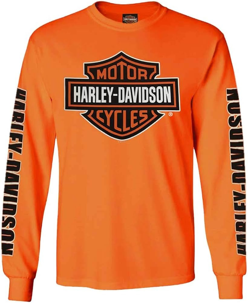 Harley-Davidson Men's Long Sleeve Orange Bar & Shield Black Shirt 30291744 | Amazon (US)