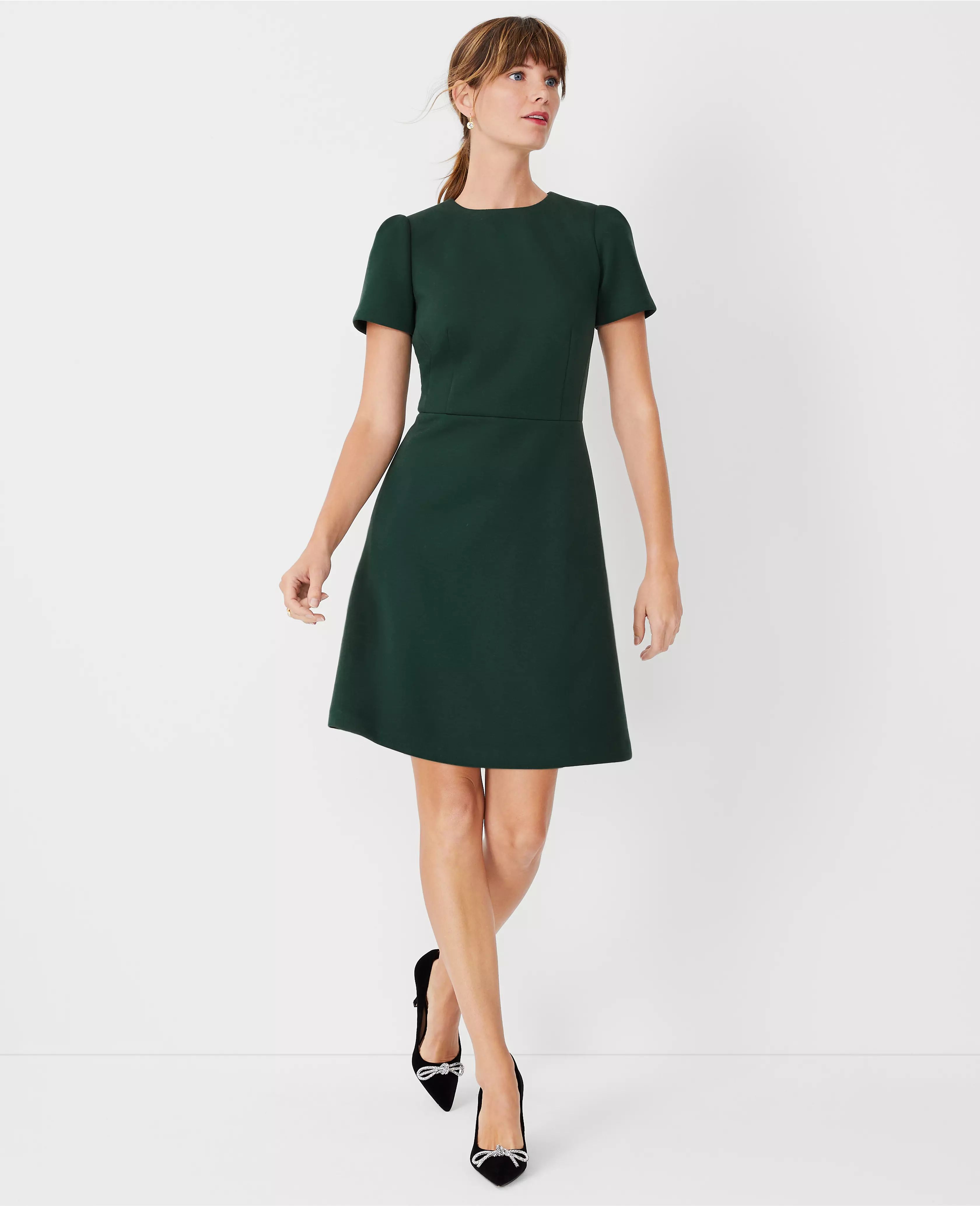 The Crew Neck A-Line Dress in Double Knit | Ann Taylor (US)
