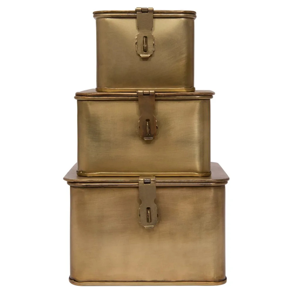 Staten Modern Classic Gold Iron Square Decorative Box - Set of 3 | Kathy Kuo Home