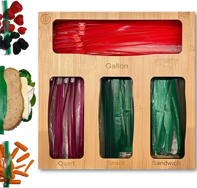 Woodal Bamboo Ziplock Bag Organizer - Non Slip Pads on Bottom - Hanging Holes on Back - Suitable ... | Amazon (US)