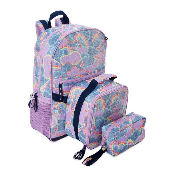 Wonder Nation Girl's Backpack with Lunch Bag 3-Piece Set Dream Rainbow Purple | Walmart (US)