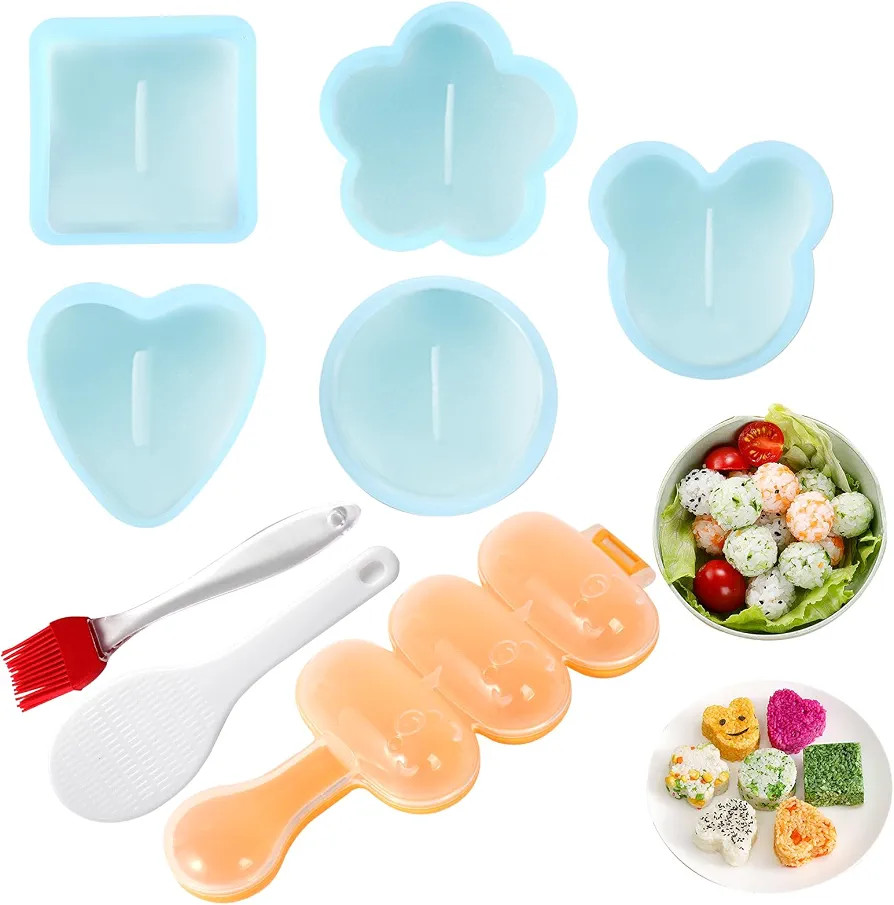 MLRYH Onigiri Maker Mold, 8 Pcs Sushi Onigiri Musubi Maker Mold Kit Rice Ball Mold Shake Sushi Ma... | Amazon (US)