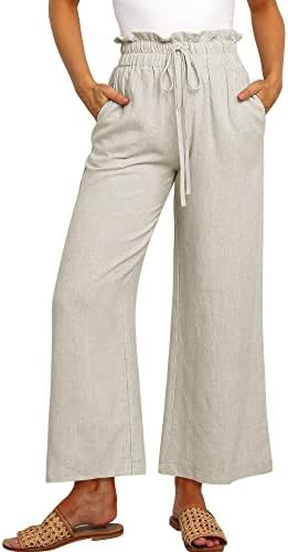 ANRABESS Women Linen Pants Casual Loose High Waist Boho Wide Leg Cropped Palazzo Beach Pants Summ... | Amazon (US)