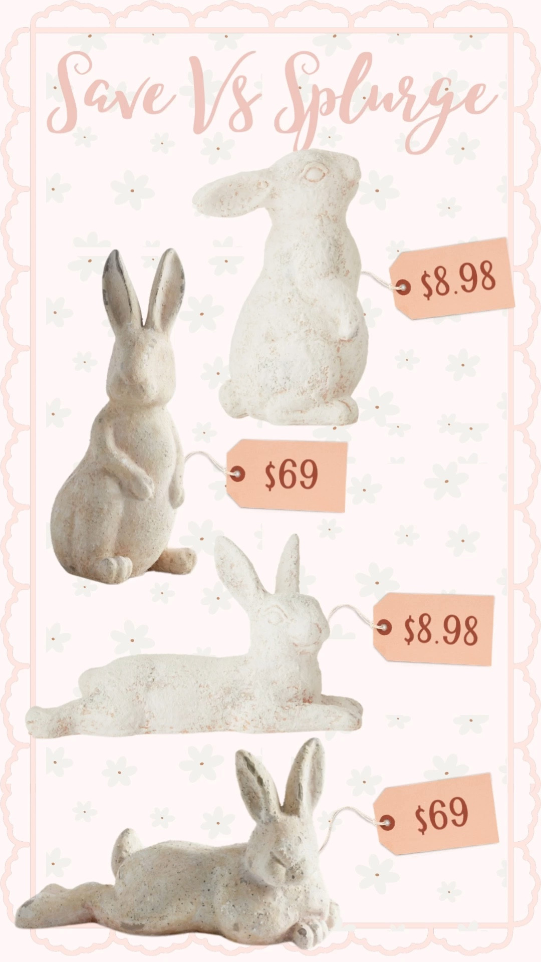 BUNNIES
🤍
Ok, these cute bunnies are gunna be hard to get your hands on at this point but I did the pickup option, where I just park and they bring it out to me. (It’ll show you stores that have them in stock. And make sure to type different zip codes because that makes a huge difference for me often.)

*They may get some more in for shipping but not sure, I’d rather not wait and take the chance of not getting the pieces I want.

Also, I linked some pretty Easter decor from Target too! 

Easter Decor, Bunnies, Save Vs Splurge, My Texas House, Pottery Barn

#LTKHome #LTKStyleTip #LTKSeasonal