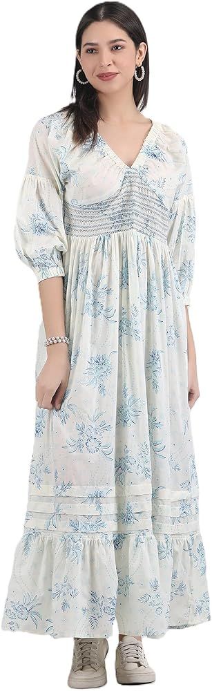 Women's Casual Long Maxi Dress for Summer Wear, Urban Bohemian Floral Printed V Neck Smocked Outf... | Amazon (US)