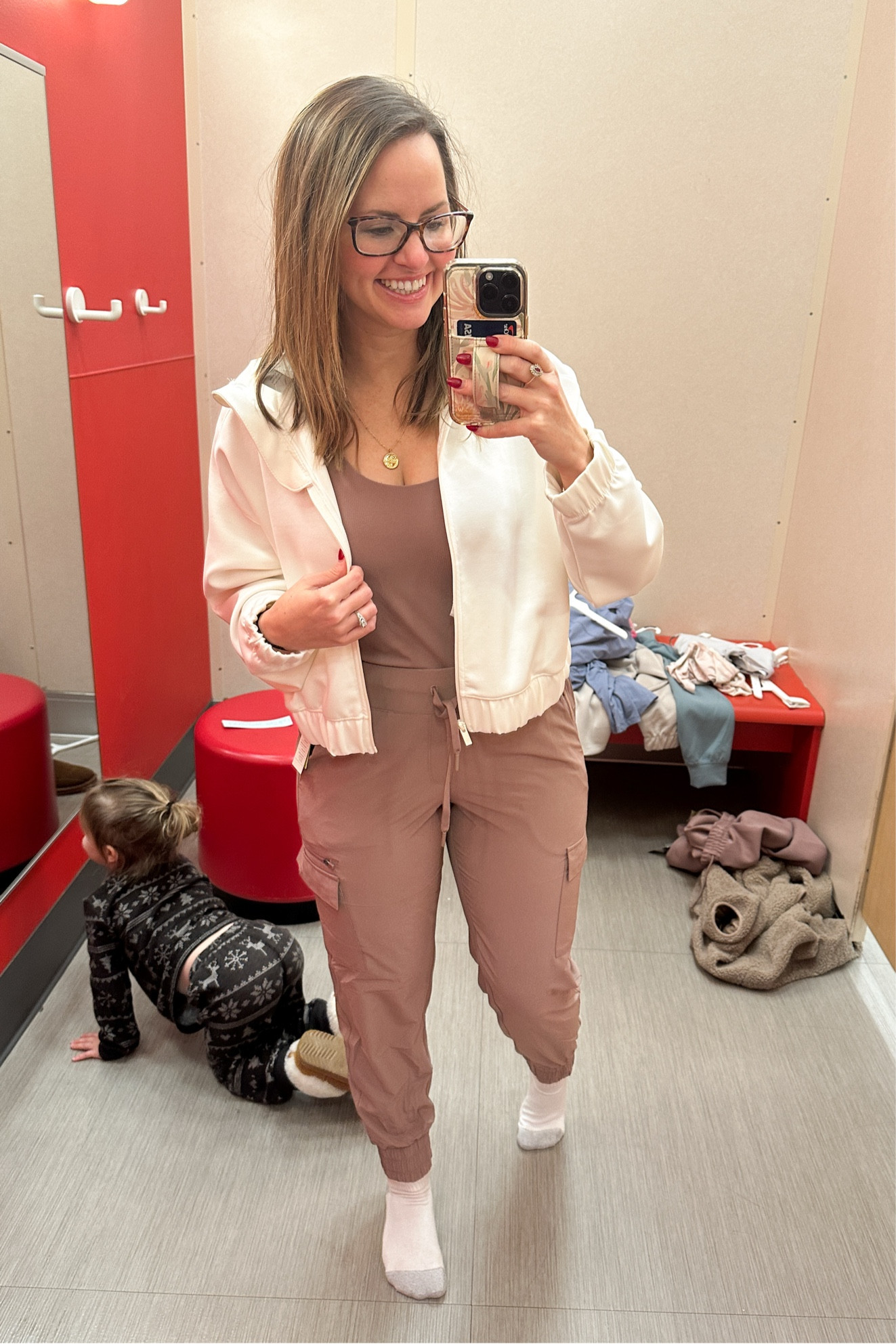 Target, new arrivals! Loving this Brown, cargo joggers, this ribbed tank top and cream jacket (it’s a Lulu look for less). 

Such a cute winter to spring transition outfit! Think sports mom outfit, casual weekend outfit, athleisure or even for workouts! 

#LTKSeasonal #LTKFitness #LTKActive