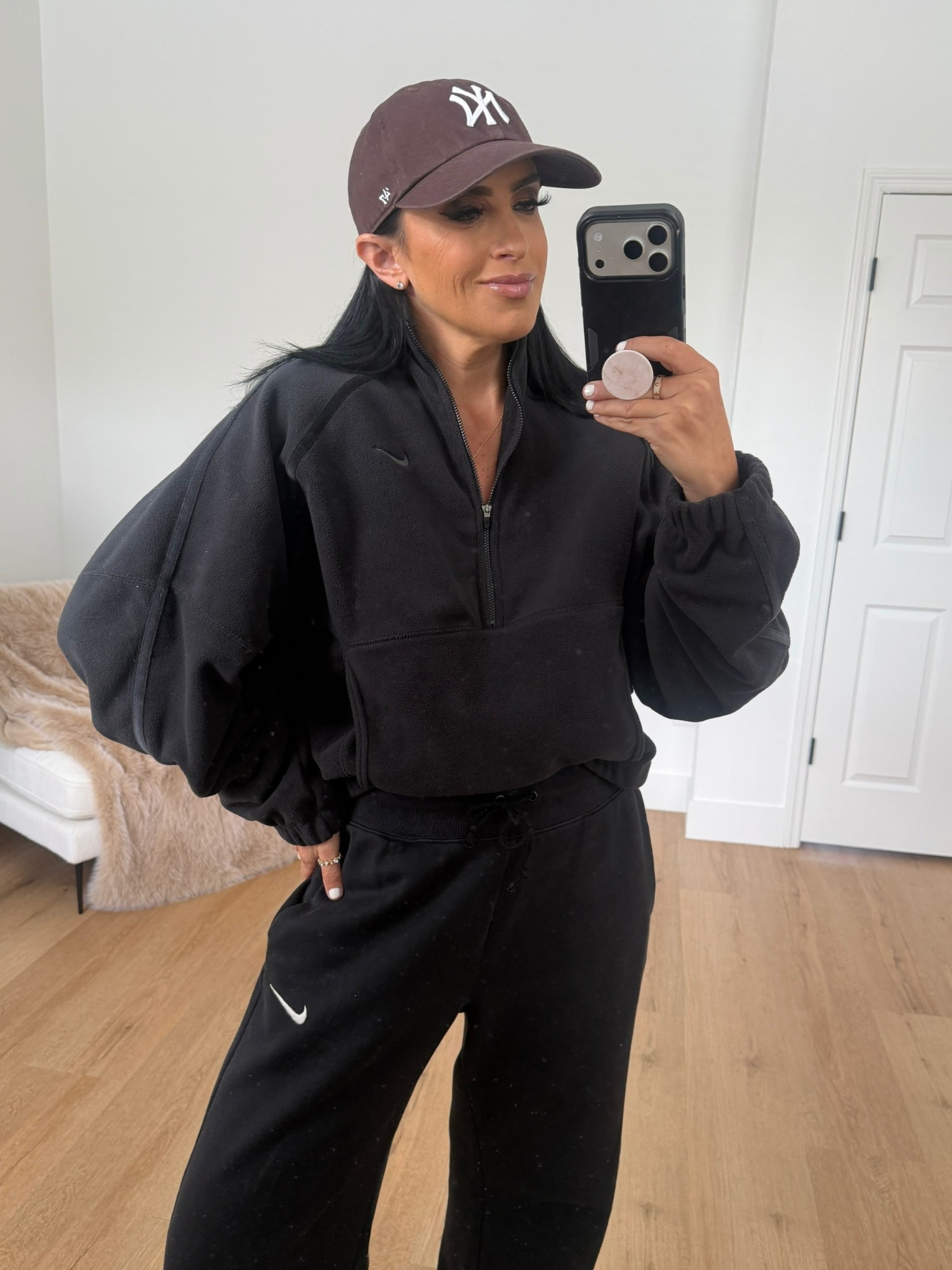 One Thermo-FIT Half-Zip Top Polar Special wearing size medium.  Sportswear Phoenix High Waist Wide Leg Sweatpants wearing size medium. 