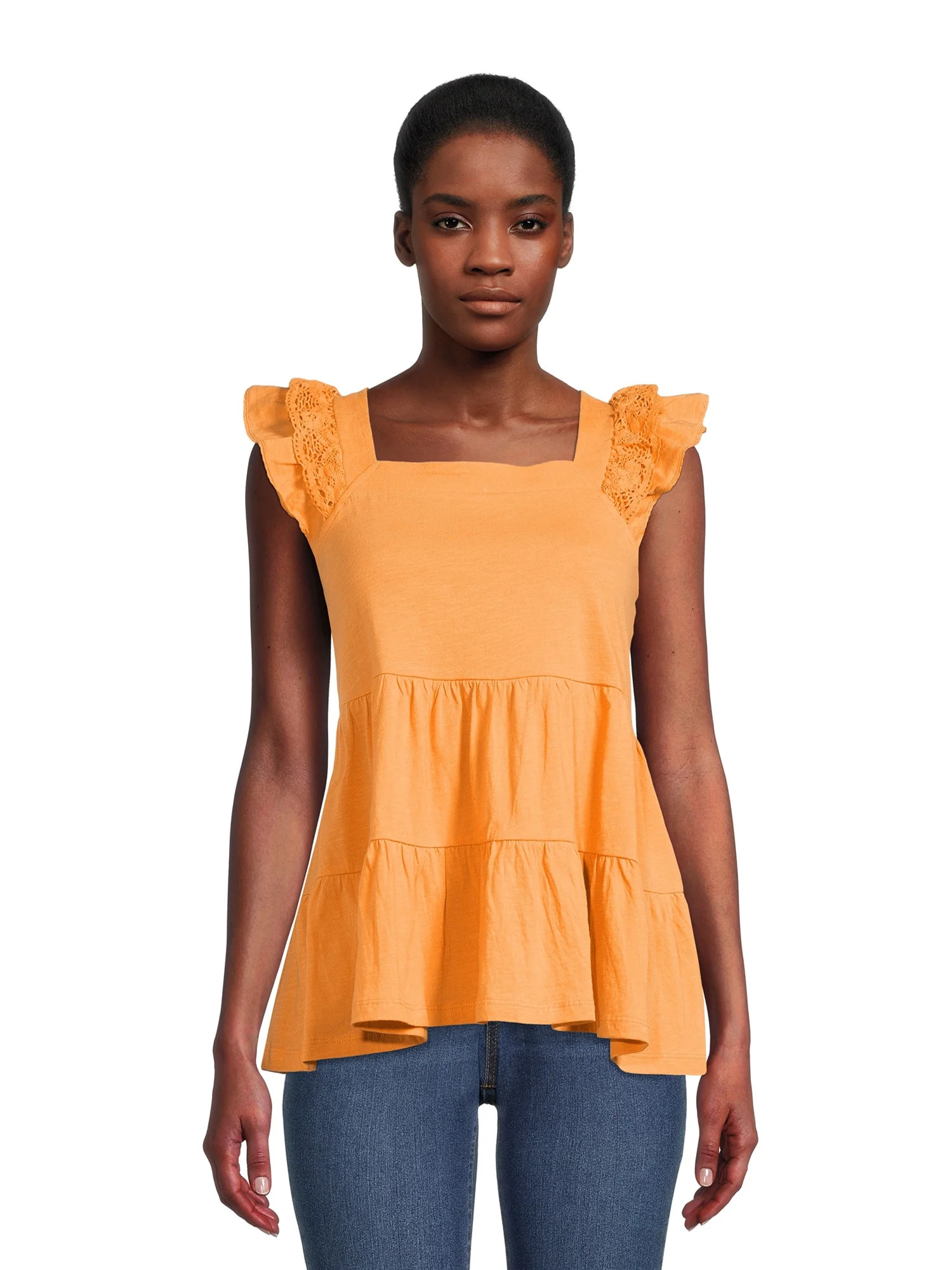 Time and Tru Women's Eyelet Flutter Tank Top, Sizes XS-3XL | Walmart (US)