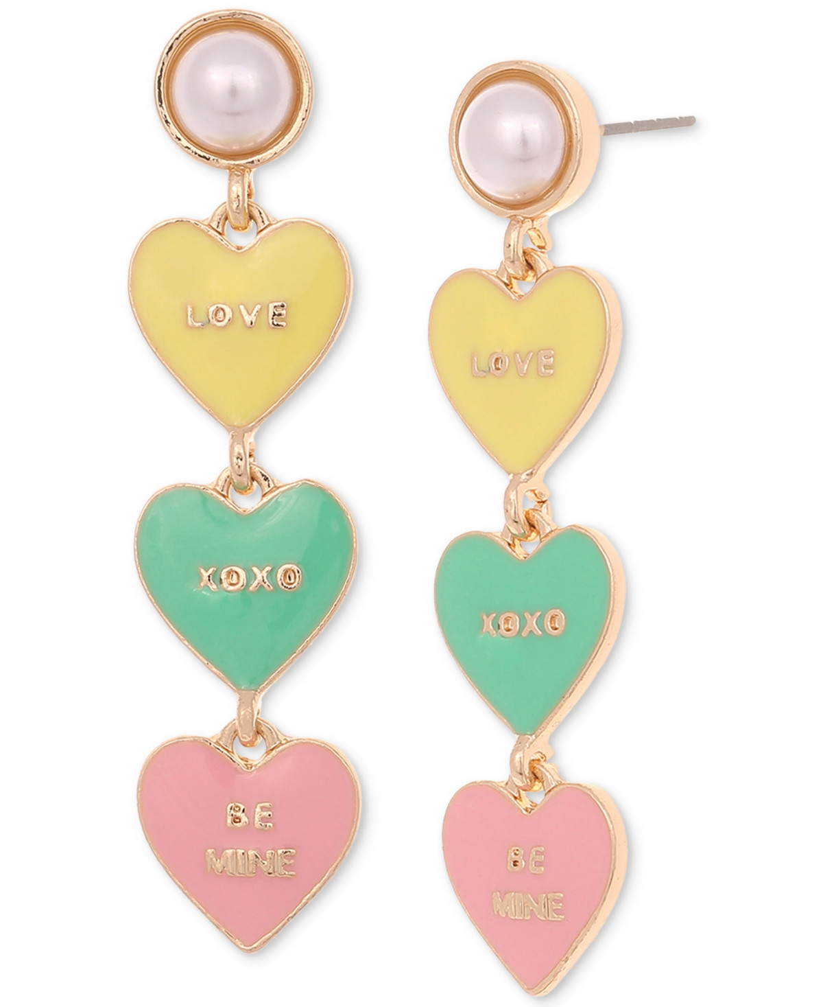 Holiday Lane Gold-Tone Imitation Pearl & Valentine Heart Linear Drop Earrings, Created for Macy's | Macys (US)