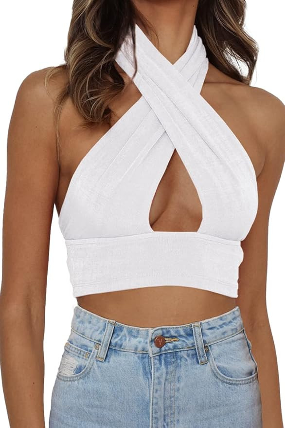 Dealmore Women's Summer Crop Top Halter Neck Criss Cross Sexy Y2k Tops Backless Cami Tank | Amazon (US)
