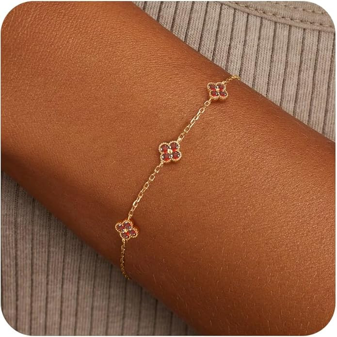 Birthstone Gold Clover Bracelet Dainty 14K Gold Plated Cute Friendship Stackable Bracelets for Wo... | Amazon (US)