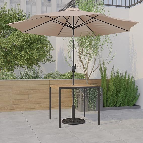 EMMA + OLIVER 3 Piece Patio Table Set - Synthetic Faux Teak 35" Square Dining Table with Umbrella... | Amazon (US)