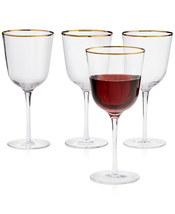 Martha Stewart Collection Clear Optic Wine Glasses with Gold-Tone Rims, Set of 4, Created for Mac... | Macys (US)