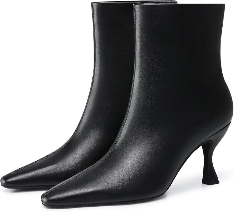 Womens Kitten Heel Booties: 3.5 In High Heel, Pointed Toe Sexy Ankle Boots, Fall Trendy Side Zipp... | Amazon (US)