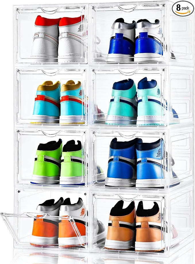 Clemate Upgraded X-Large Shoe Storage Box,8 Pack,Shoe Box Clear Plastic Stackable,Drop Front Shoe... | Amazon (US)