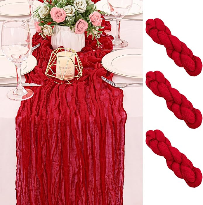 2 Pack 120 Inch Red Cheesecloth Table Runner Boho Rustic Gauze Sheer Romantic 10 FT Long Cheese C... | Amazon (US)