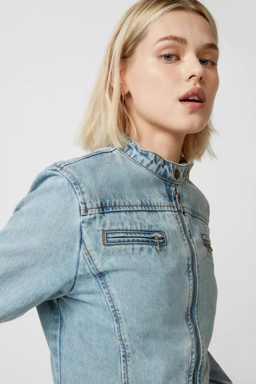 Lioness Bella Denim Moto Jacket | Urban Outfitters (US and RoW)