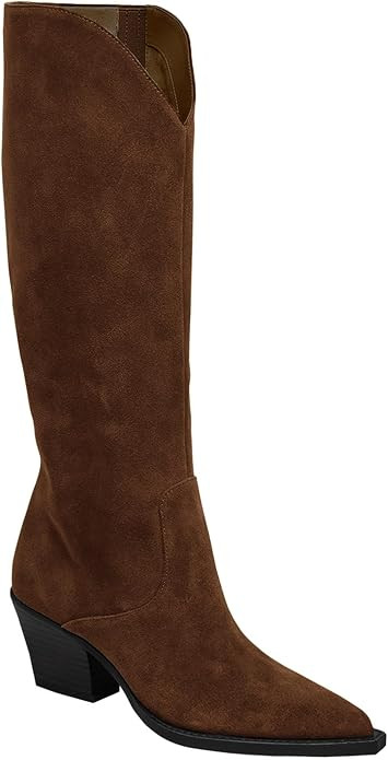 Coutgo Womens Wide Calf Cowboy Boots Suede Knee High Chunky Heel Pointed Toe Western Cowgirl Boot... | Amazon (US)