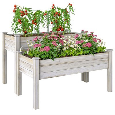 Outsunny 2 Tier Raised Garden Bed, Elevated Wooden 2 Box Planter, Gardening Grow Stand, Planting Bed for Flowers, Vegetables, Herb, Natural | Target