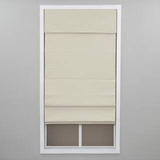 Ivory Cordless Blackout Energy-Efficient Cotton Roman Shade 68 in. W x 72 in. L | The Home Depot