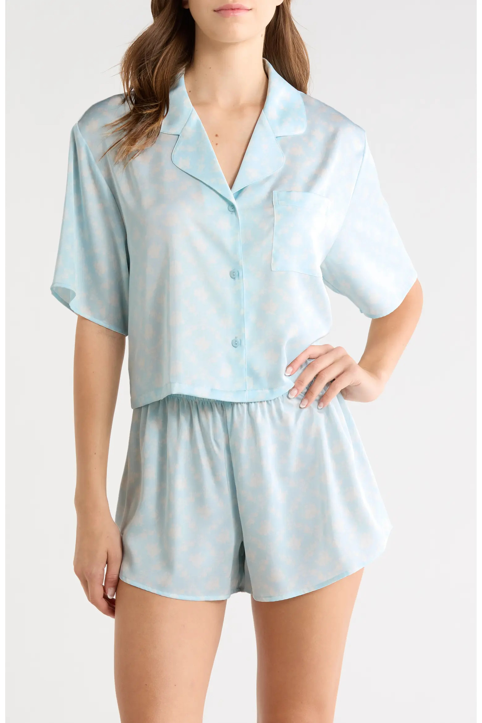 Boxy Stretch Satin Short Pajamas (Women) | Nordstrom | Nordstrom